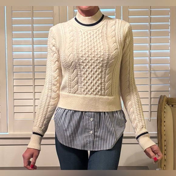 Veronica Beard cable knit mixed media sweater - Picture 4 of 14